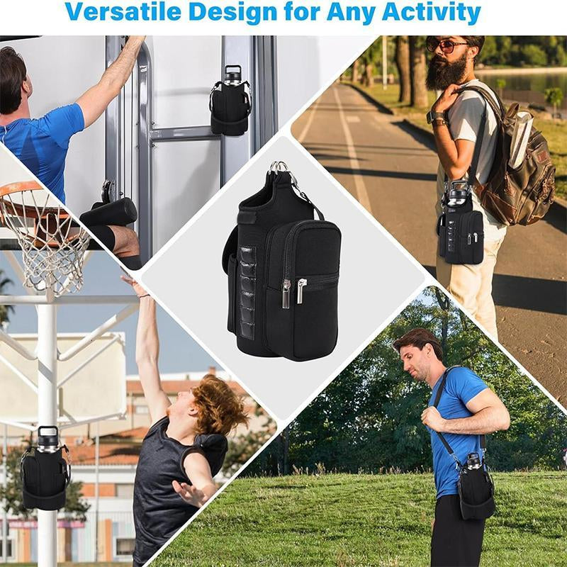Gym Water Bottle Holder, 1 Count Gym Water Bottle Carrier with Phone Pocket, Portable Water Bottle Storage Bag with Magnets & Shoulder Strap for Indoor & Outdoor