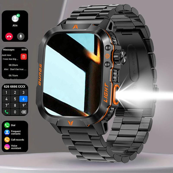 New Men'S Outdoor Sports Smart Watch 2.01 Inch, Wireless Call, LED Flashlight, Mobile Phone Synchronization Information, IP68 Waterproof, 100+ Sports Mode, One-Button Connection, Mobile Phone Full System Connection, Outdoor Sports Preferred Wearable