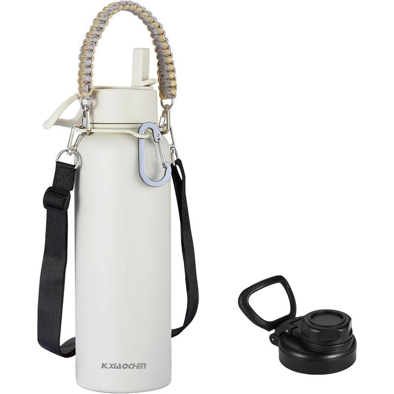 KXIAOCHEN 【2025 Upgraded】Insulated Water Bottle, Stainless Steel Water Bottle, 2 Lids(Straw Lid&Spout Lid), Wide Mouth Metal Water Bottles Keep Hot and Cold, Double Walled, Thermo Mug, Metal Canteen