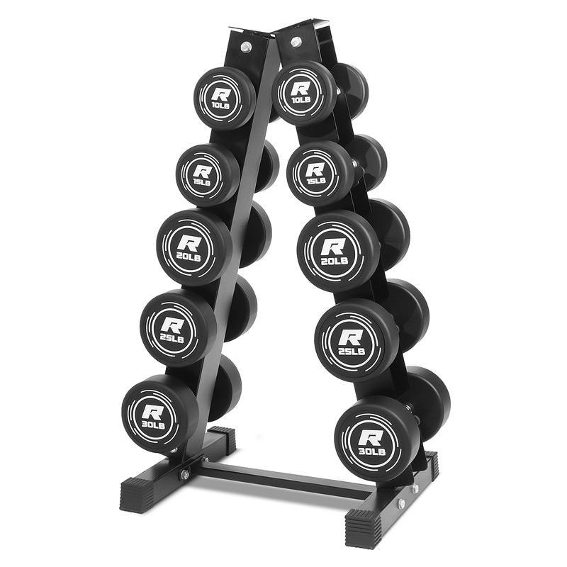 RITFIT Pvc-Coated round Head Dumbbells Set with A-Frame Rack for Home Gym Equipment & Workout Exercises