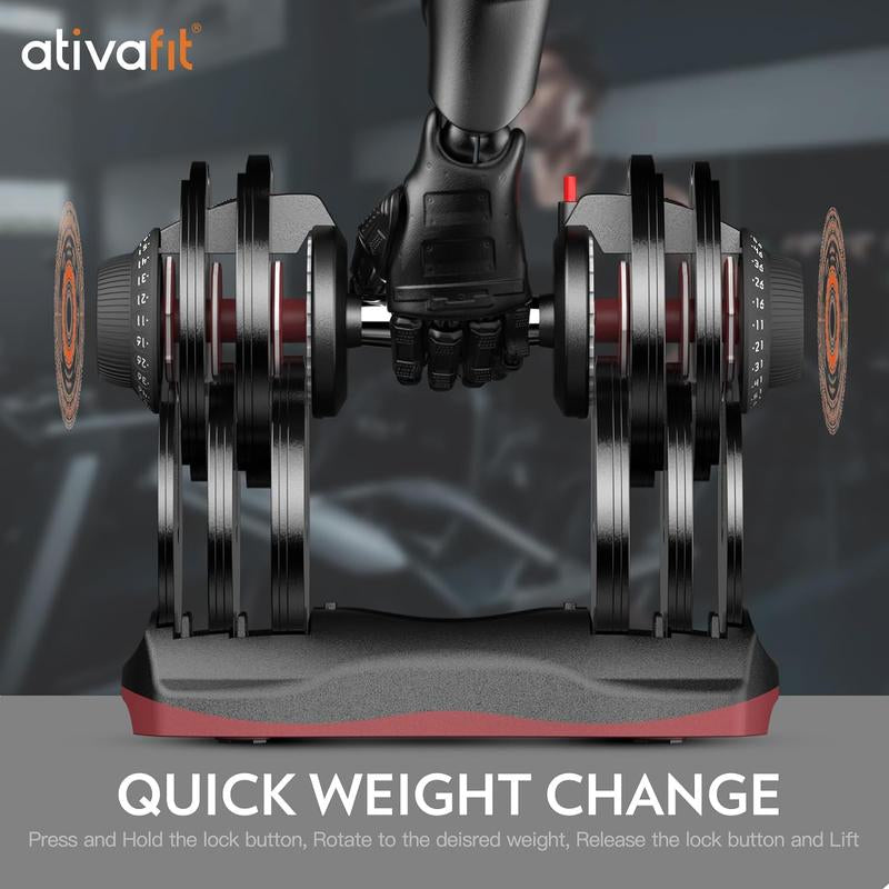 Ativafit 66LBS Adjustable Dumbbell Set | DT1166 with Anti-Slip Handle 12 in 1 Quick Dial Adjustment Weights with Safety Locking Button Space Saving Strength Training for Full Body Home Gym Workout