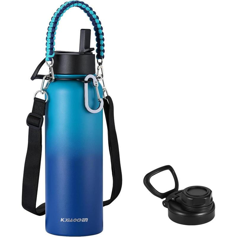 KXIAOCHEN 【2025 Upgraded】Insulated Water Bottle, Stainless Steel Water Bottle, 2 Lids(Straw Lid&Spout Lid), Wide Mouth Metal Water Bottles Keep Hot and Cold, Double Walled, Thermo Mug, Metal Canteen