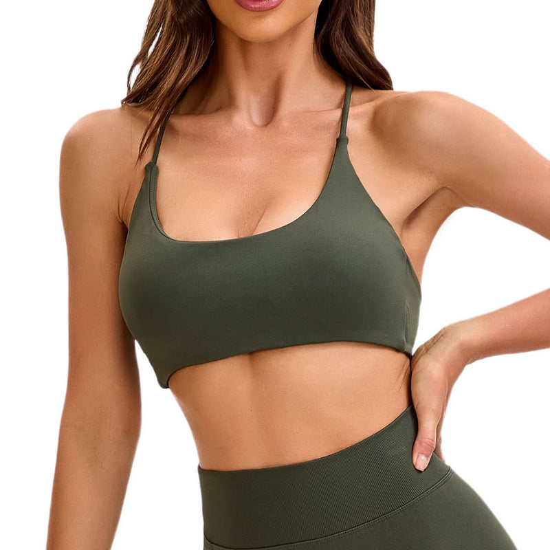 Twist Back Bra High Support Sports Top Women Gym Wear Workout Push-Up Seamless Yoga Underwear Fitness Running