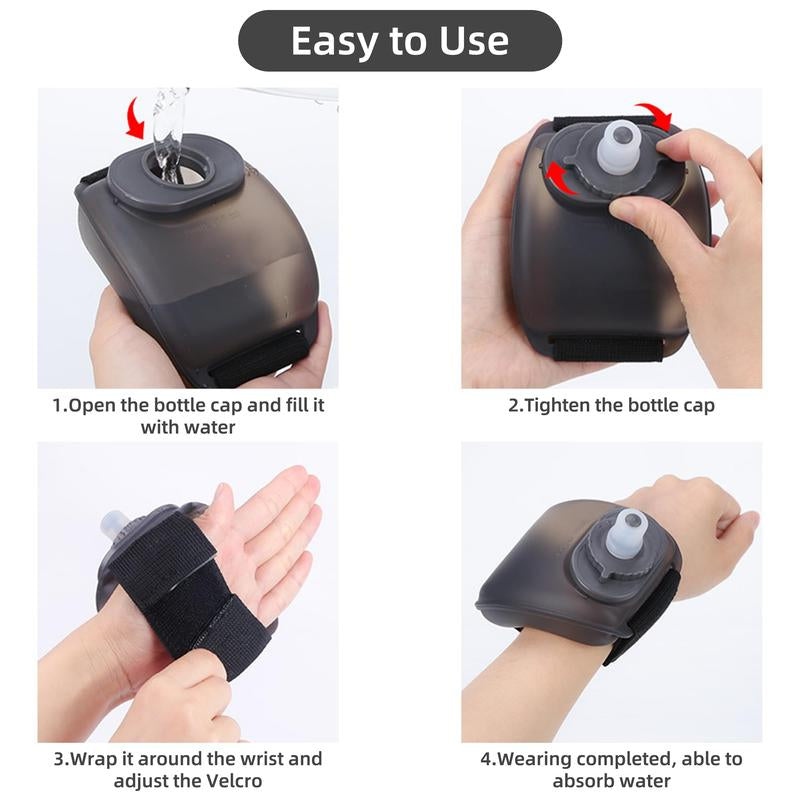 Portable Running Water Bottle Handheld, Adjustable Wrist Sports Water Bottles, Reusable Leak Proof 7 Oz Silicone Sports Water Jug for Travel Camping Rock Climbing Jogging Hiking Marathon Cycling