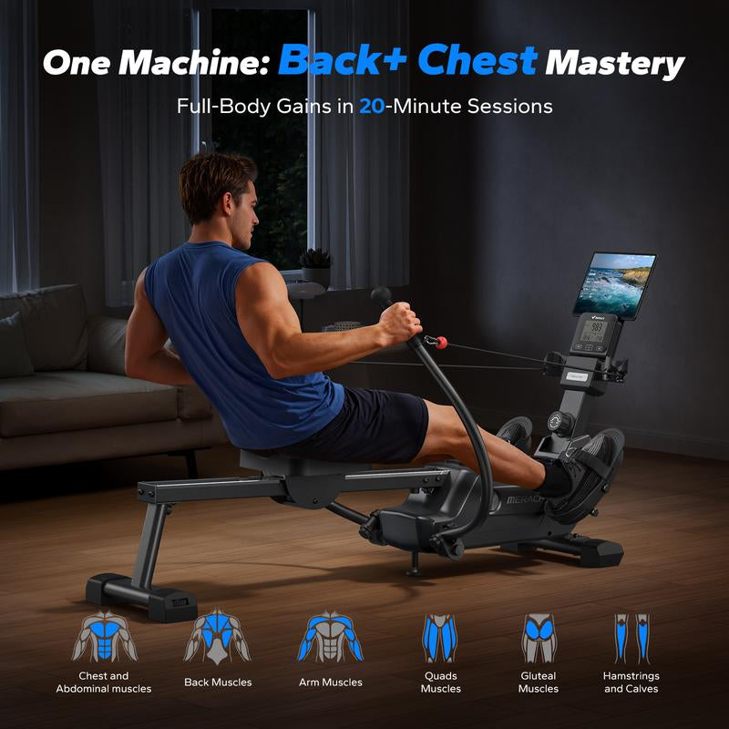 Merach Sculls Rowing Machines for Home, Magnetic Rowing Machine with 16-Level, Simulate Real Row, Ultra-Quiet Rower, Compatible Ergonomic Design