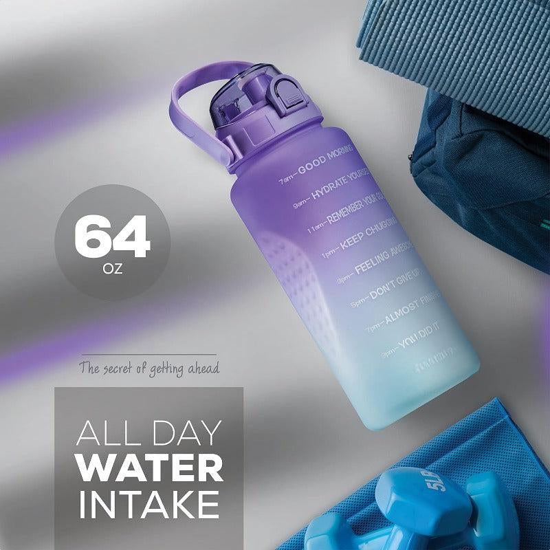 Motivational Water Bottle with Time Marker,Half Gallon Water Bottle with Straw 64 Oz/2.2L Gym Water Bottle, Achieve All-Day Hydration Spillproof