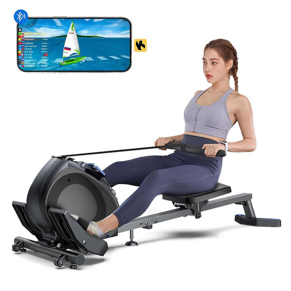 [WELLFIT] Magnetic Rowing Machine, Compact Upright Rower for Small Spaces, 8 Adjustable Resistance Levels, 300Lbs Capacity, Perfect for Home Workouts