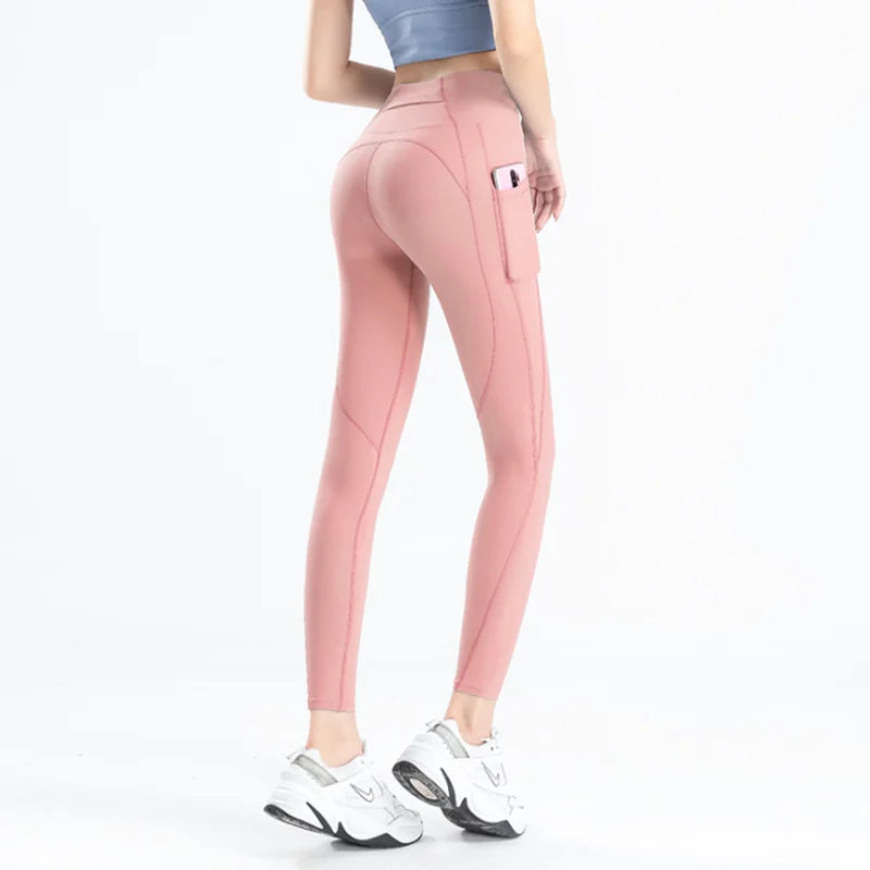 Women Yoga Pants Naked Feeling Stretchy Sports Tights Pocket High Waist Leggings Running Fitness Leggings Workout Gym Clothing