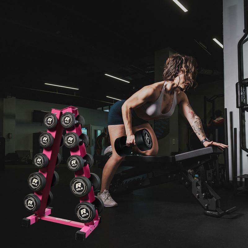 RITFIT Pvc-Coated round Head Dumbbells Set with A-Frame Rack for Home Gym Equipment & Workout Exercises