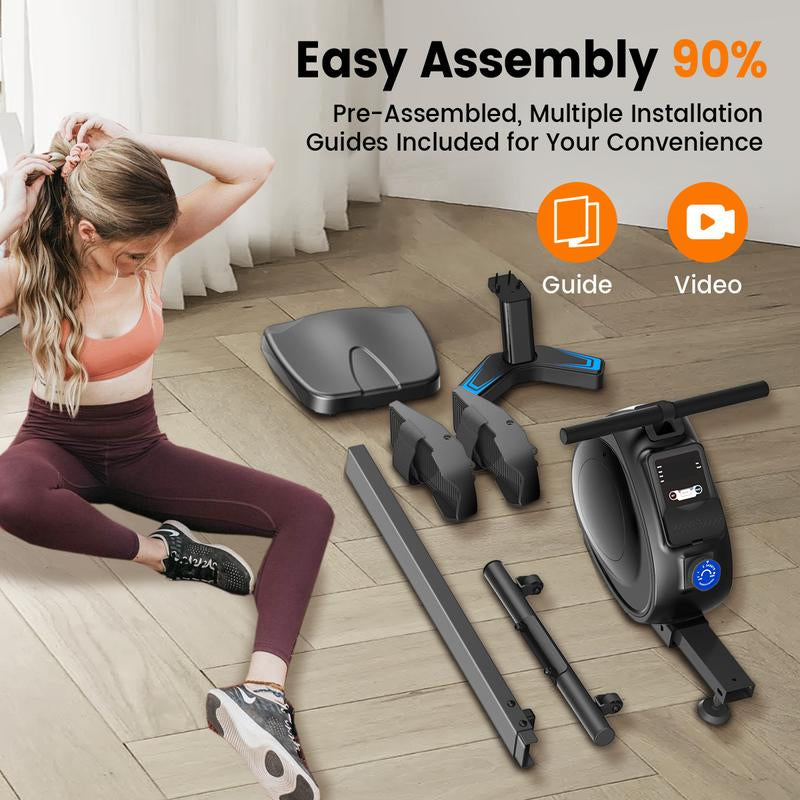 [WELLFIT] Magnetic Rowing Machine, Compact Upright Rower for Small Spaces, 8 Adjustable Resistance Levels, 300Lbs Capacity, Perfect for Home Workouts