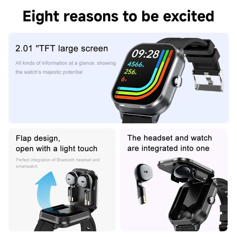 SIMSONLAB Multifunctional Smart Watch, Fashionable 2 in 1 Smart Watch with Earbuds, BT Smart Watch with Health Monitoring & Fitness Tracker for Ios & Android