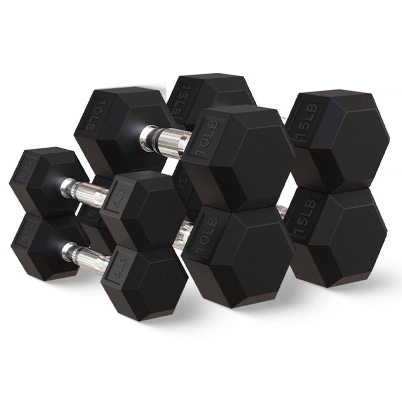 Balancefrom Rubber Encased Hex Dumbbell Set, 5, 8 & 10 Pound Pairs W/ Metal Rack