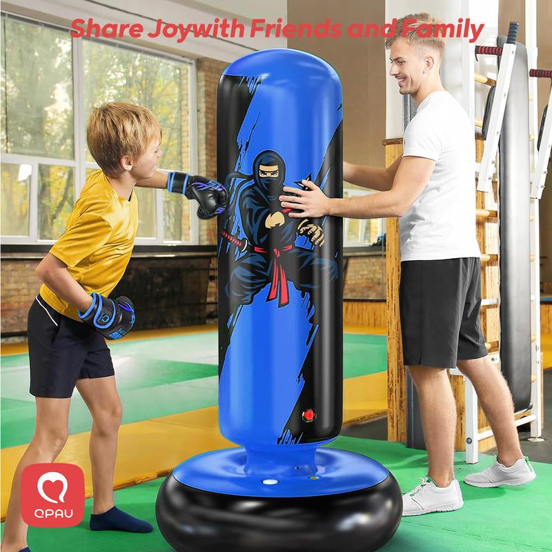 Christmas Gifts QPAU Kids Boxing Bag with Gloves 66-Inch Stabilized Inflatable Boxing Set for Boys Girls Ages 5-12 Karate Kickboxing MMA Sports Equipment Gift Training Durability Rebound