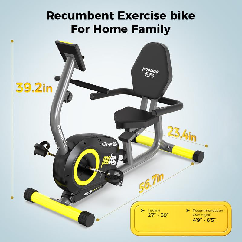Pooboo Exercise Recumbent Exercise Bike, Home Cycling Fitness, Cardio Elliptical Indoor Training, Cycling Bikes Magnetic Resistance Adjustable