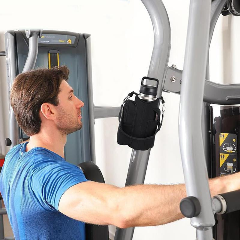 Gym Water Bottle Holder, 1 Count Gym Water Bottle Carrier with Phone Pocket, Portable Water Bottle Storage Bag with Magnets & Shoulder Strap for Indoor & Outdoor