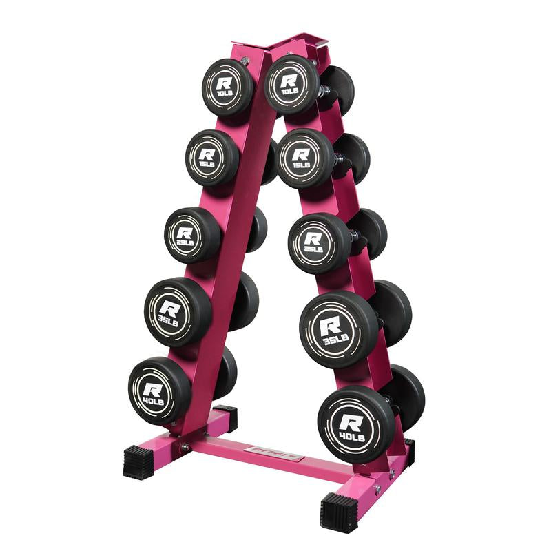 RITFIT Pvc-Coated round Head Dumbbells Set with A-Frame Rack for Home Gym Equipment & Workout Exercises