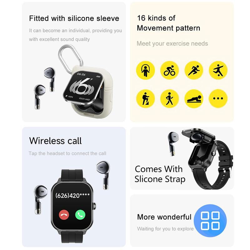 SIMSONLAB Multifunctional Smart Watch, Fashionable 2 in 1 Smart Watch with Earbuds, BT Smart Watch with Health Monitoring & Fitness Tracker for Ios & Android