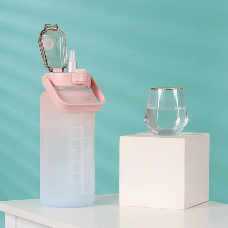 Motivational Water Bottle with Time Marker,Half Gallon Water Bottle with Straw 64 Oz/2.2L Gym Water Bottle, Achieve All-Day Hydration Spillproof