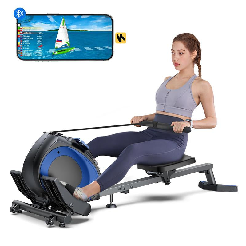 [WELLFIT] Magnetic Rowing Machine, Compact Upright Rower for Small Spaces, 8 Adjustable Resistance Levels, 300Lbs Capacity, Perfect for Home Workouts